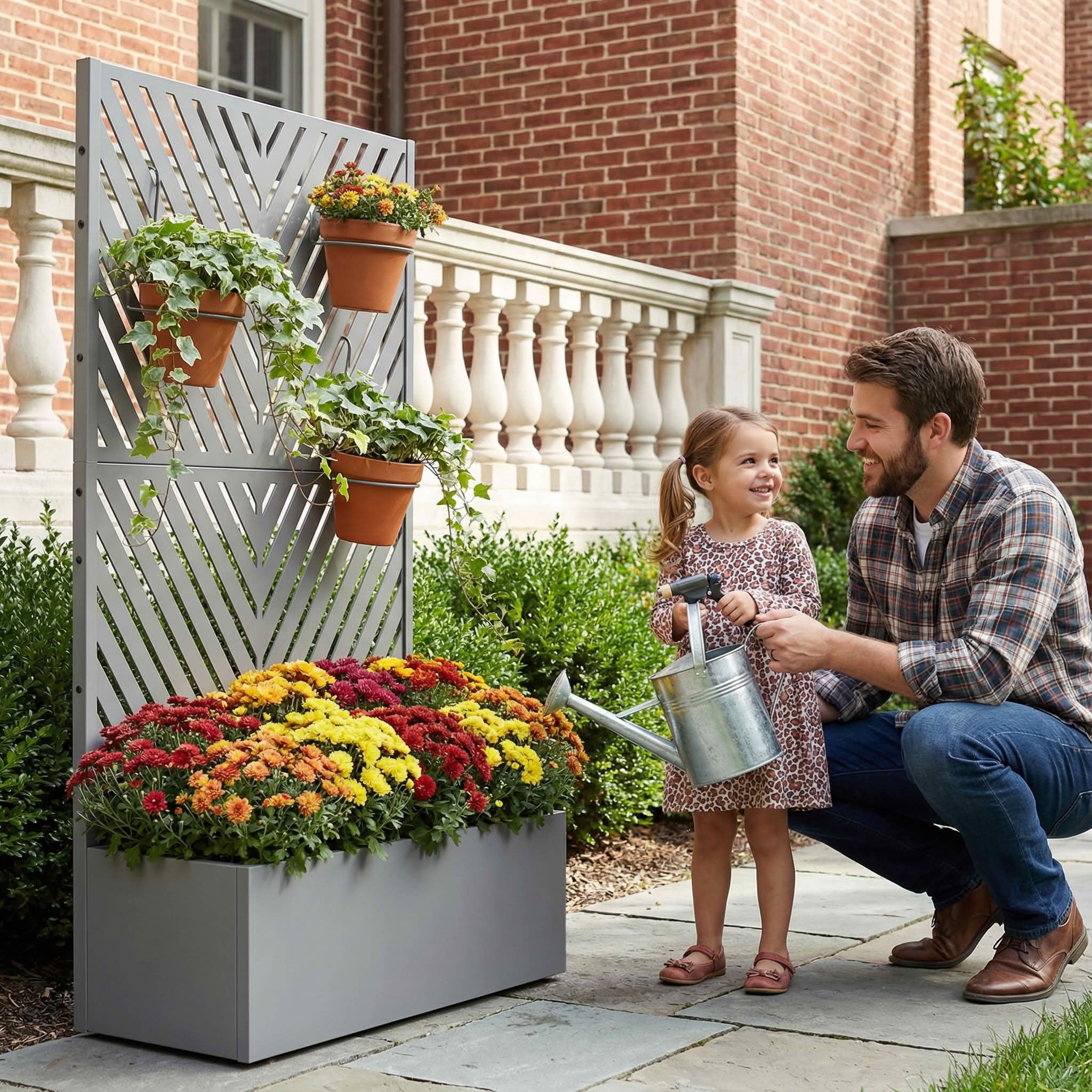 MAYEERTY 59X30" Metal Outdoor Gray Privacy Screen with Planter Box for Backyard & Garden, 2 Piece Set