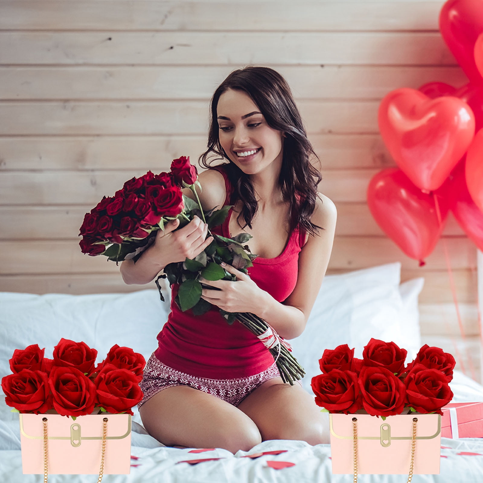 Unique Bargains Flower Gift Box, Paper Bouquet Flower for All Occasions Pink, Black, White