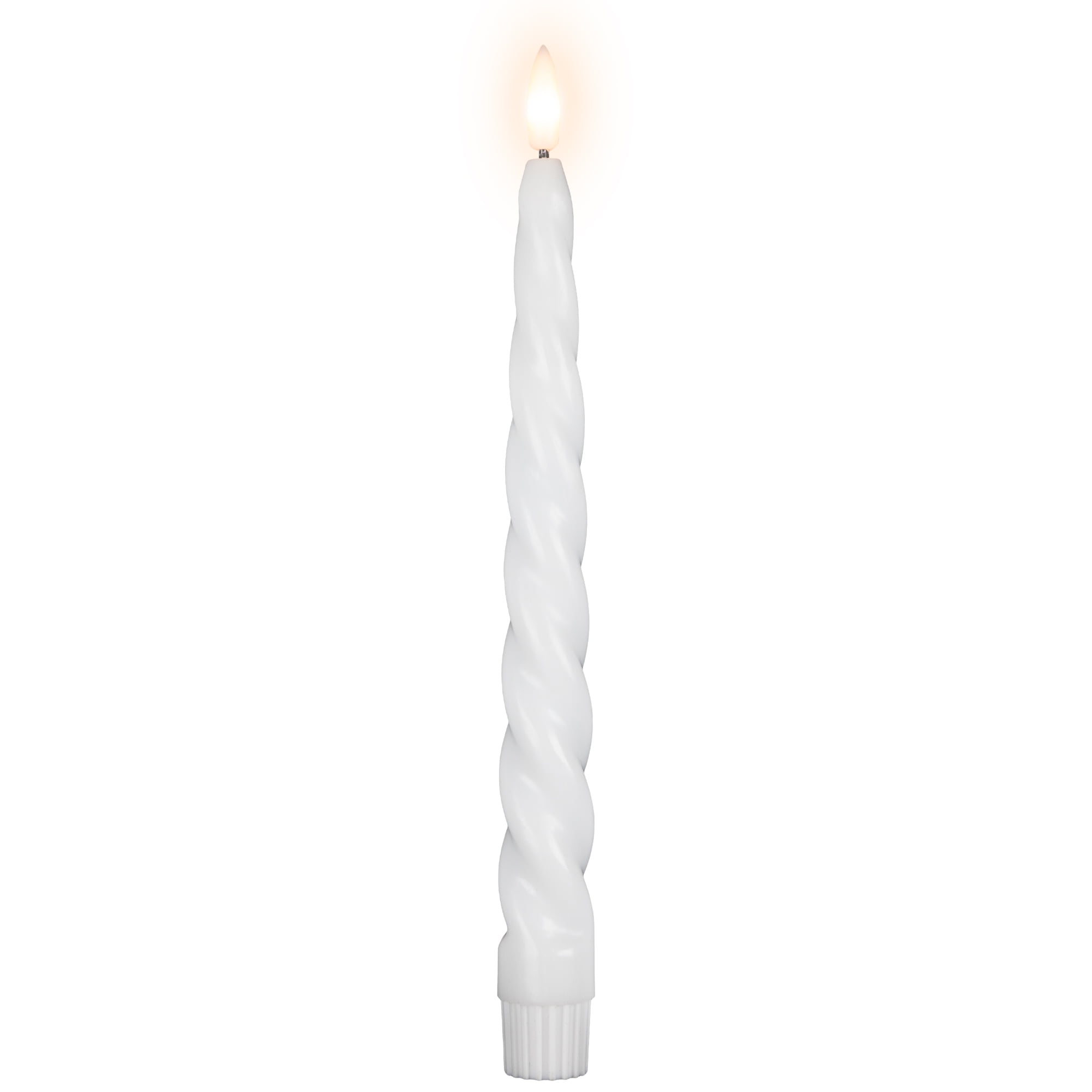 LED Flameless Flickering Taper Swirled Christmas Candles - 9.5" - White - Set of 2