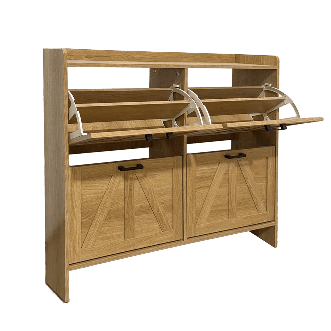 41.9-Inch Barn-Door Shoe Cabinet with 4 Flip Drawers, Space-Saving Entryway Shoe Storage and Hallway Organizer for Living Room, Light Oak