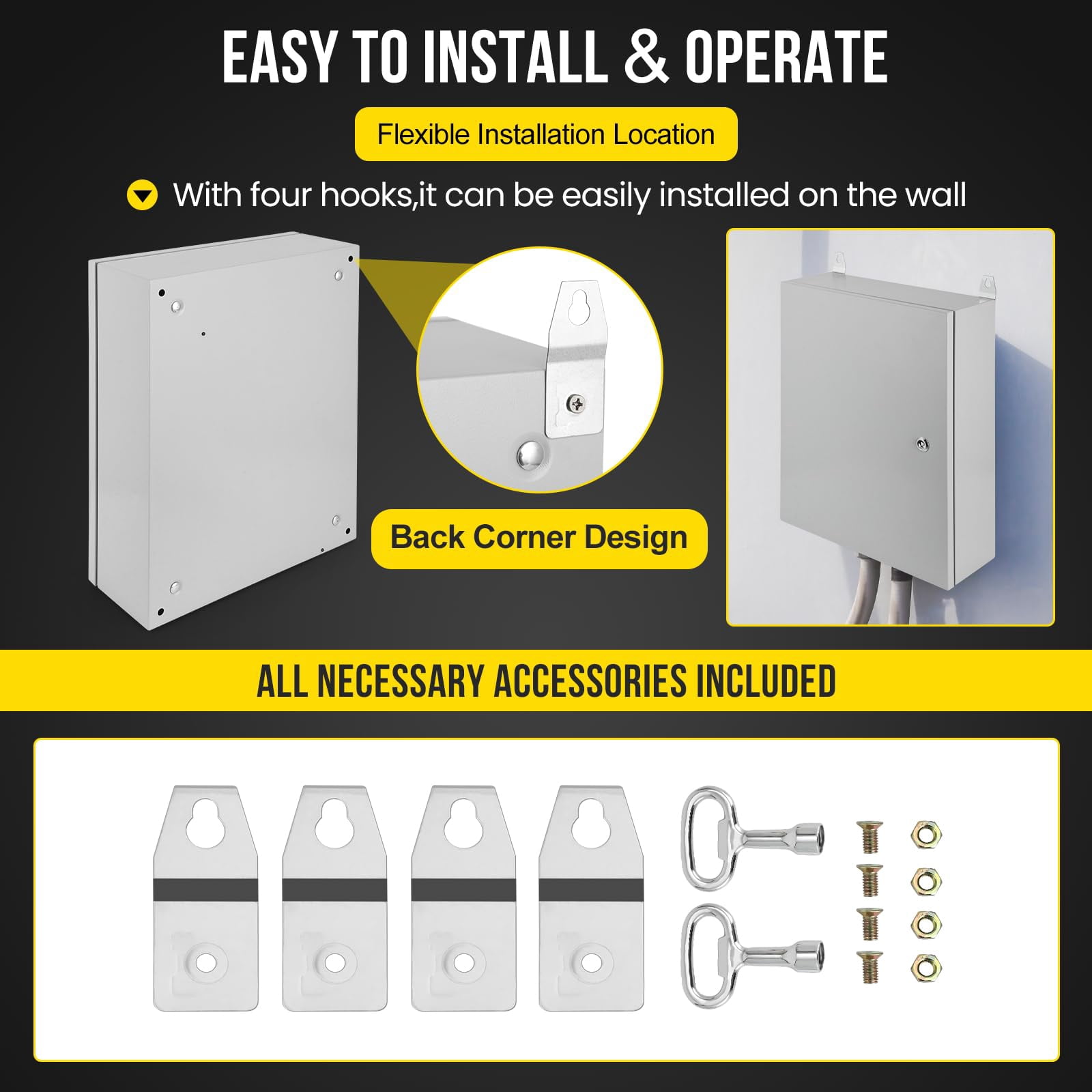 Huisuilinss Steel Enclosure,Steel Electrical Box, IP66 Waterproof & Dustproof, Outdoor/Indoor Electrical Junction Box,With Mounting Plate Lockable Metal Enclosure