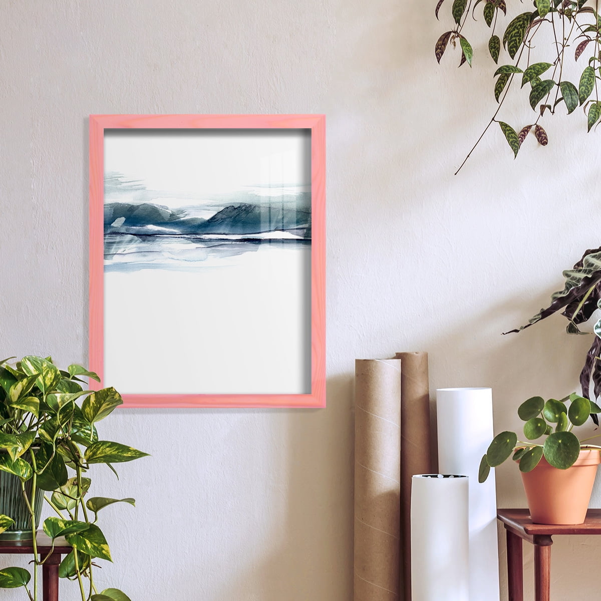 Stark Horizon I - Framed Print w/glass - Sunset Pink