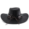 thumbnail image 6 of XIAOCHA Men's Turquoise Inlay Band Cowboy Hat Solid Farm Outdoor Wide Brim Western Hat,Black, 6 of 7