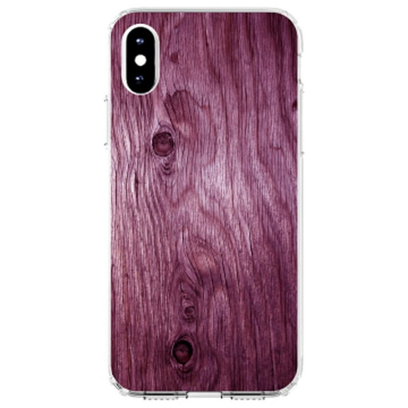 DistinctInk Clear Shockproof Hybrid Case for iPhone XS Max (6.5" Screen) - TPU Bumper, Acrylic Back, Tempered Glass Screen Protector - Fuchsia Weathered Wood Grain Print - Printed Wood Grain Image