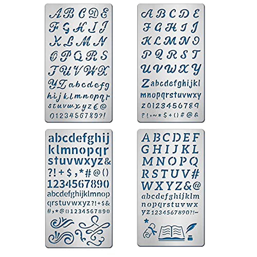 4PCS 4x7 Inch Alphabet Number Metal Stencils 4 Style Steel Stencil Template  for Wood Carving Drawings and Woodburning Engraving and Scrapbooking  Project 
