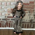thumbnail image 6 of Byoo Infant Girls Leopard Print Outfit Strapless Shirt Bell Bottom Pants Headband 3Pcs Set Fall Winter Soft Outfit Set for Kid, 6 of 9