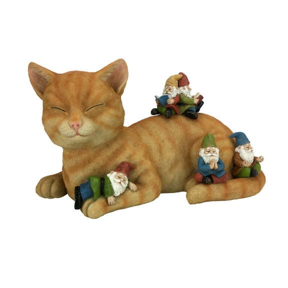 Cody the Miniature Cat and Gnomes - “A Relaxing Day” - A Fairy Garden Gnome Miniature by GlitZGlam