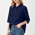 thumbnail image 4 of Mgmyaa Women's Flax Linen Button Shirt Collared 3/4 Sleeve Solid Color Regular Fit Loose for Spring Summer Office and Beach, 4 of 8