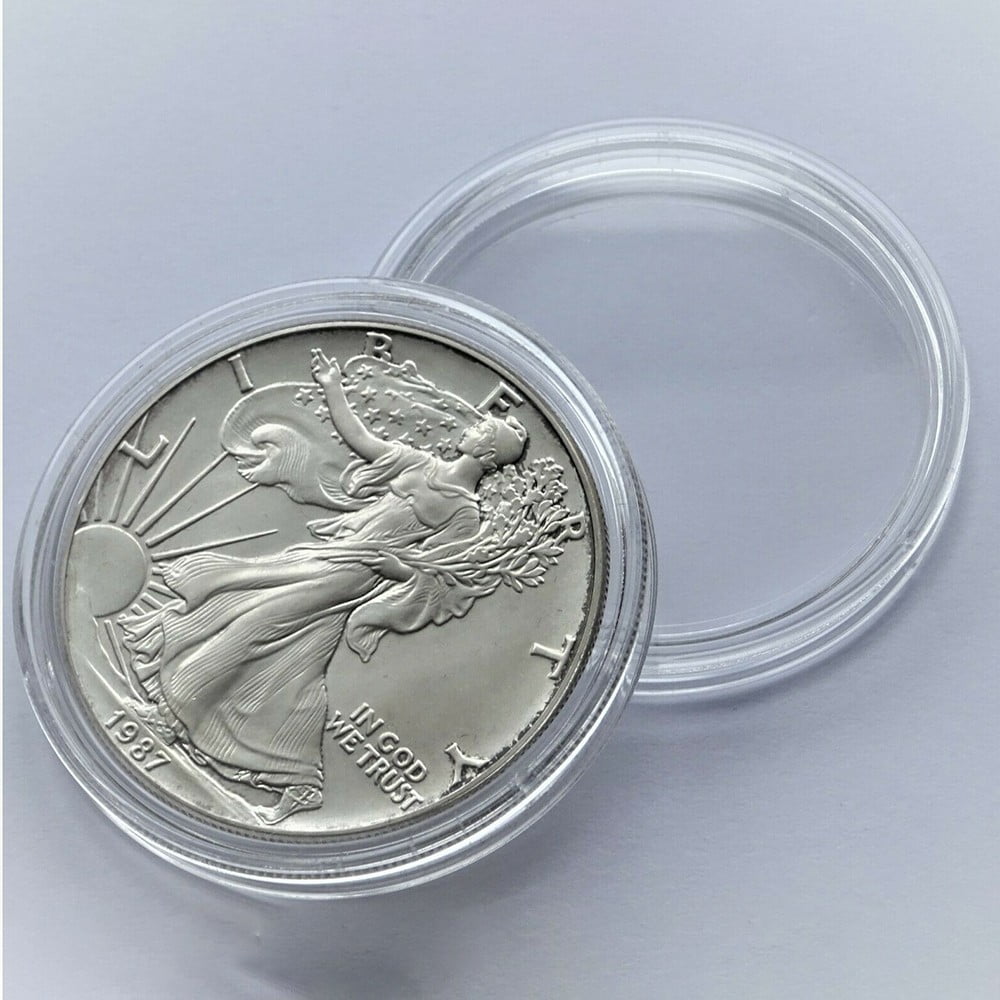 100Pcs Clear 32mm Coin Storage Boxes PS Capsules Portable Round Coin Holders