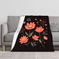 thumbnail image 2 of Elegant Floral Design Flannel Blanket - Soft Warm Cozy for Sofa Travel Bed & Chair - Vibrant Orange Flowers & Whimsical Hearts, 2 of 7