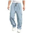 thumbnail image 1 of WEAIXIMIUNG Mens Overalls Denim Male Versatile All Season Cargo Pants Pocket Hem Solid Color Plus Size Outdoor Trousers, 1 of 6