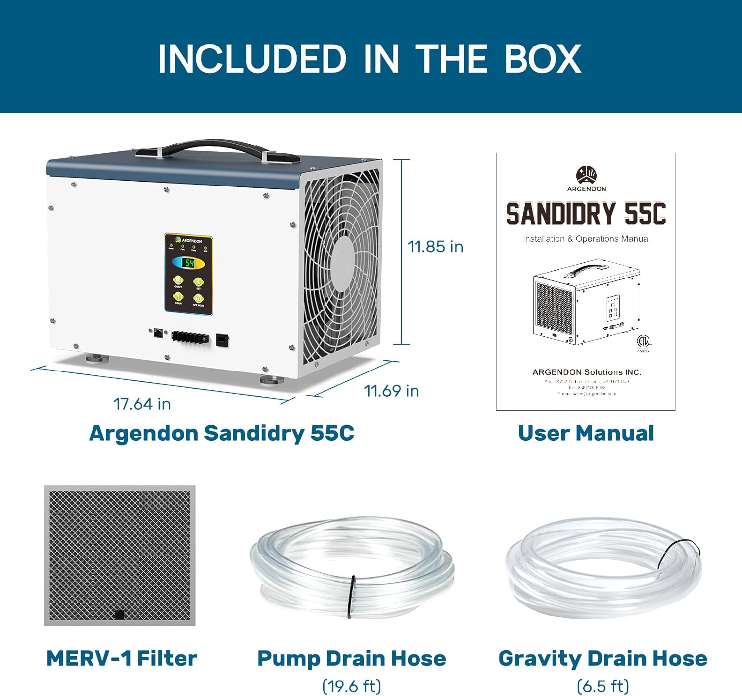 ARGENDON Commercial Dehumidifiers with Pump and Drain Hose for Crawlspace, Basement, 120 PPD Crawl Space Dehumidifier for Large Spaces, Job Site, Auto Defrost, 5-Year Limited Warranty