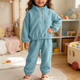 thumbnail image 3 of DJDLJWCJ Toddler Girls 2 Piece Fleece Lined Outfit Set Quarter Zip Stand Collar Sweatshirt with Elastic Waist Jogger Pants Blue Size 6-9M, 3 of 8