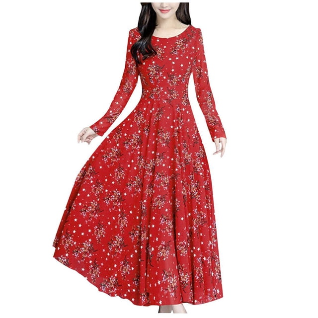 Robe de Plage Florale pour Femmes Manches Longues Décontractée Vintage Boho