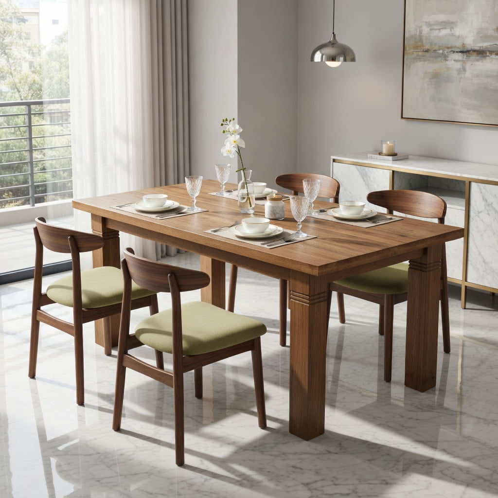 Hommoo 63 Inch Solid Wood Farmhouse Dining Table for 4-6 People, Rectangular Kitchen Table with Sturdy Square Legs, Scratch-Resistant Surface, Rustic Brown