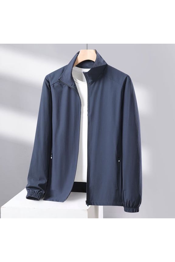 Men Women Sunscreen Jacket Stand Collar Long Sleeve Solid Color Zipper Closure Ice Silk Sun Protection Clothing