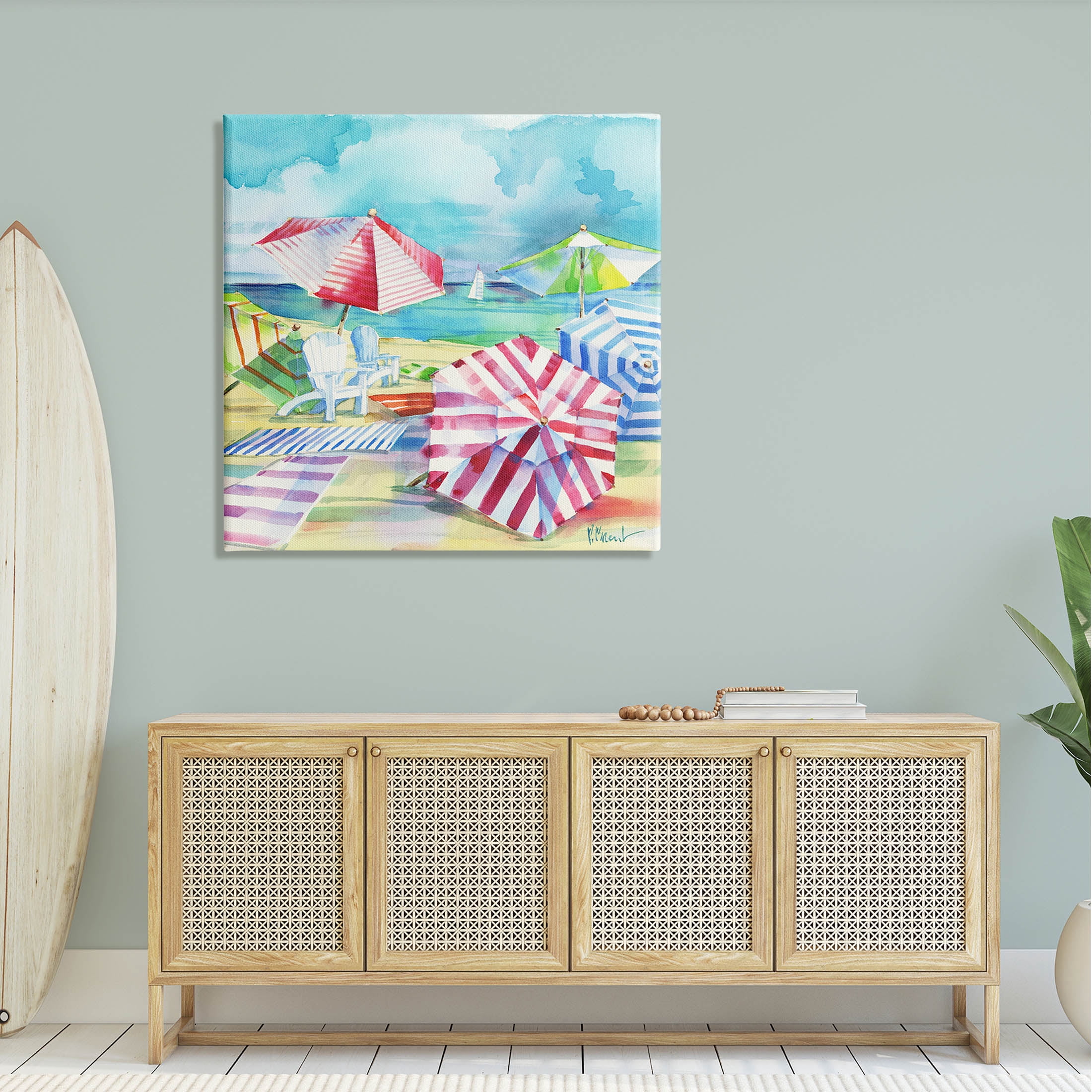 Stupell Industries Ventura Beach Stripped Umbrellas Painting Gallery Wrapped Canvas Print Wall Art, Design by Paul Brent