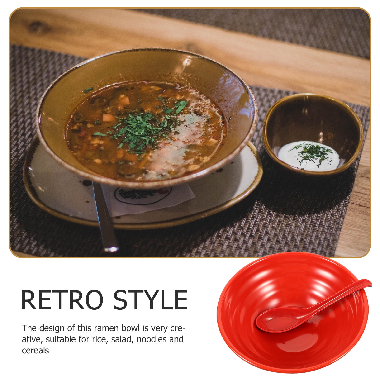 PAMINGONO Set of 2 Red Round Ramen Noodle Bowls 7.4 for Bars and Restaurants