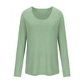 thumbnail image 4 of Casual T-Shirts for Women Long Sleeve Scoop Neck Tunic Tops Solid Color Pullover Tee Shirts Spring Fall Clothes (L, Green), 4 of 7