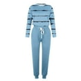 thumbnail image 5 of Long Sleeve Crew Neck Plus Size Casual Stripe Polyester Two Piece Set Of Tops And Pants,Women's Outfit Crewneck Pullover Pants Tracksuit Sweatsuits With Sweatpants, 5 of 5