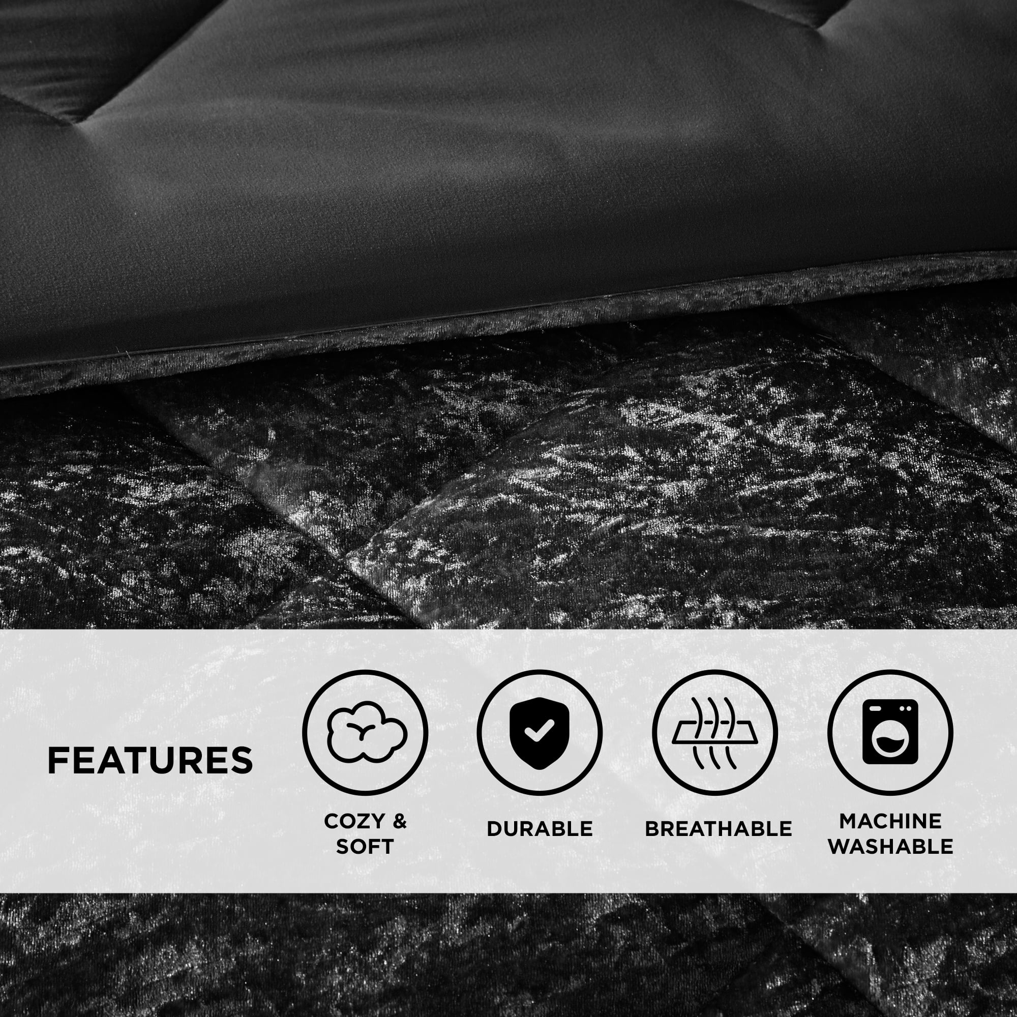 Regency Heights Twin/Twin XL Size Comforter Sets, Velvet Bedding Comforter Set for All Seasons, Black Bedding Set with Decor Pillow for College Dorm, 3-Piece