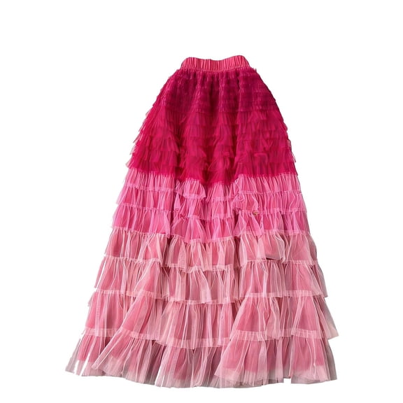Tfken Mardi Gras Skirts For Women Gradient Elastic Summer Women Fashion Long Skirts For Carnival Party Classic Dress Red One Size