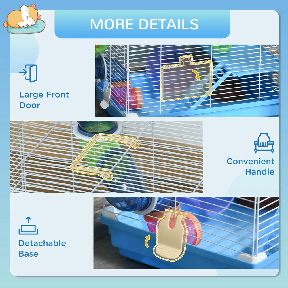 Resenkos Pet Mouse Cage, Hedgehog Cage,2-Level Hamster Cage Rodent Gerbil House Mouse Mice Rat Habitat with Exercise Wheel, Play Tubes, Water Bottle