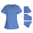 thumbnail image 3 of Traje quirúrgico con escote en V dividido, ropa de hospital para mujeres, ropa de cepillado de manos, ropa de trabajo de enfermera de manga corta elástica con estampado, 3 of 6