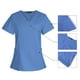 thumbnail image 3 of Traje quirúrgico con escote en V dividido, ropa de hospital para mujeres, ropa de cepillado de manos, ropa de trabajo de enfermera de manga corta elástica con estampado, 3 of 6