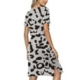 thumbnail image 5 of Usmixi Dresses for Women 2025 Business Tie Waist Pocket Slit Tunic Midi Dresses Short Sleeve Round Neck Leopard Print Summer Knee-Length Formal Dress Gray l Under $5, 5 of 6