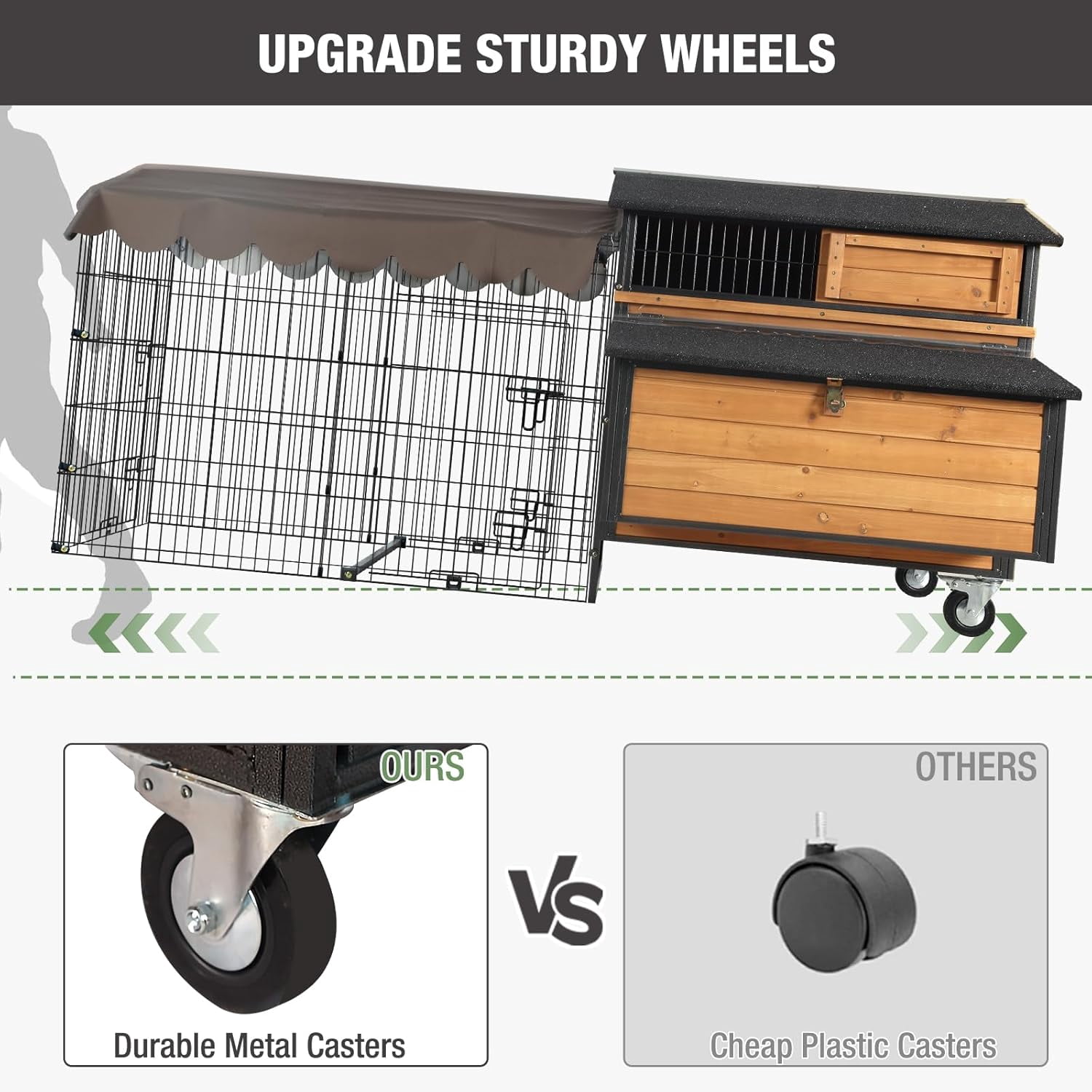 Aivituvin Large Chicken Coop with Run, Mobile Chicken House with Wheels and All-Around Iron Frame,Portable Poultry Cage for 6-10 Chickens, Nesting Box