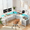 thumbnail image 2 of 66" L Computer Desk, LED Gaming Desk with Drawers and Power Outlets, L Shaped Desk with Monitor Stand, Long Office Corner Desk with Shelves in White, 2 of 8