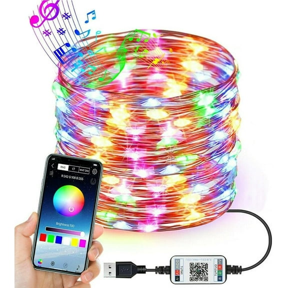 50 Led Fairy String Lights 16.4FT Indoor Outdoor Waterproof Copper Wire Lights Bluetooth App Controlled RGB Color for Home Bedroom Patio Party Wedding Valentines Day Decor (16.4ft-(50LED))