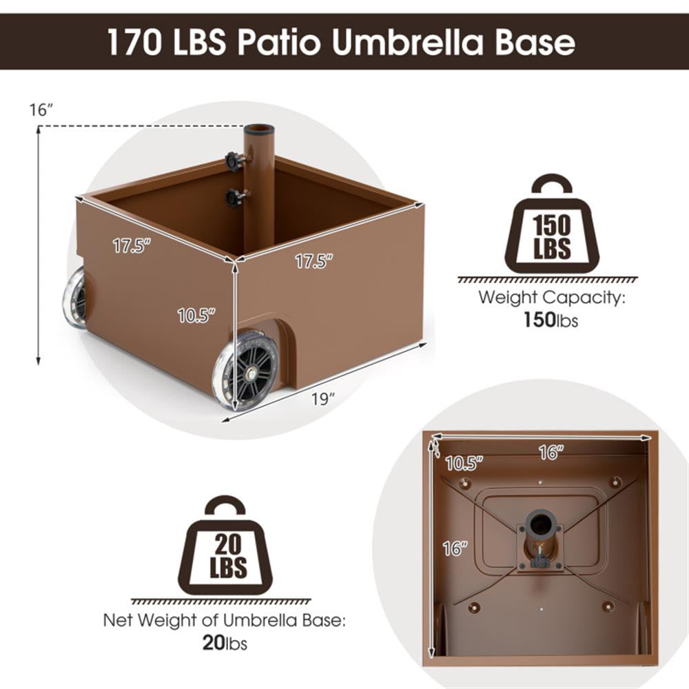 Spaco 150 Pounds Patio Umbrella Base Stand Wheels Planter Outdoor, Outdoor Umbrella Stand, Patio Umbrella Stands & Bases, Deck Umbrella Stand-Coffee