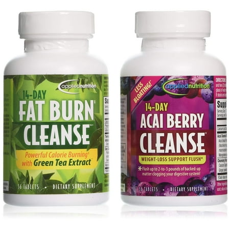 14-Day Acai Berry Cleanse + 14-Day Fat Burn Cleanse, Value Pack 56 tablets per bot, Combination of a weight loss flush and a calorie burner By Applied