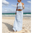 thumbnail image 4 of Conjunto de Dos Piezas de Falda Larga para Mujer, con Cuello Halter, Espalda Descubierta y Falda Larga para Salir en la Playa. Conjunto de Dos Piezas. Azul M, 4 of 7