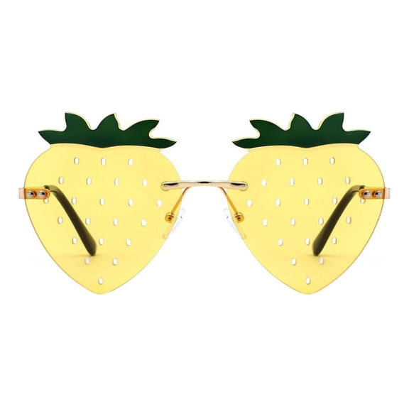 Strawberry Shape Sunglasses Festive Cute Rimless Color Lens Yellow