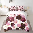 thumbnail image 2 of Manfei Pink Hexagon Honeycomb 7-Piece Bedding Comforter Set,Vintage Geometric Print King Bedding Sets,Modern Abstract Bed Sheets For Adults,Luxury Bedroom Decor Reversible, 2 of 8
