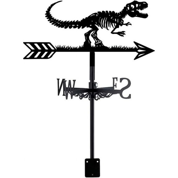Dinosaur Weather Vane Dinosaur Fossils Weathervane Black Metal Weathercock Garden Art Decor Roof Decorative Wind Direction for Yard Farmhouse Barn Sheds Patio Outdoor Decoration 1 Set
