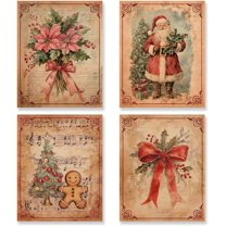 Hieng Vintage Christmas Wall Art Decor Set of 4 Retro Winter Holiday Xmas Artwork Poster Christmas Tree Snowman Wall Decor for Home Farmhouse Bedroom Gallery Decorations Unframed