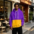 thumbnail image 6 of Men's Hoodie Drawstring Hooded Long Sleeve Color Block with Kangaroo Pocket Soft Touch Pullover Basic Top for Fall Winter Everyday Wear and Weekend Outings Purple M, 6 of 6