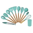 thumbnail image 2 of 12-Piece Kitchen Silicone Cooking Utensils Set with Wooden Handles and Storage Cup Green, Non-Scratch, Dishwasher Safe, Ideal for Daily Cooking and Meal Prep, 2 of 9