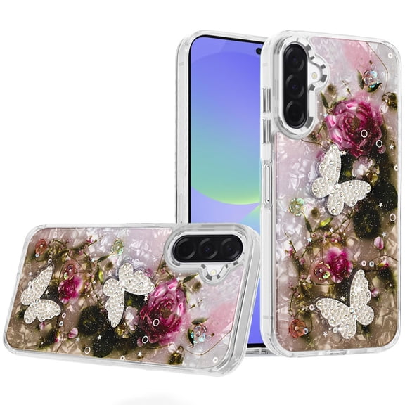 For Samsung Galaxy A37 Epoxy Glitter Butterfly Ornaments Design HQ Metal Buttons Hybrid - 3