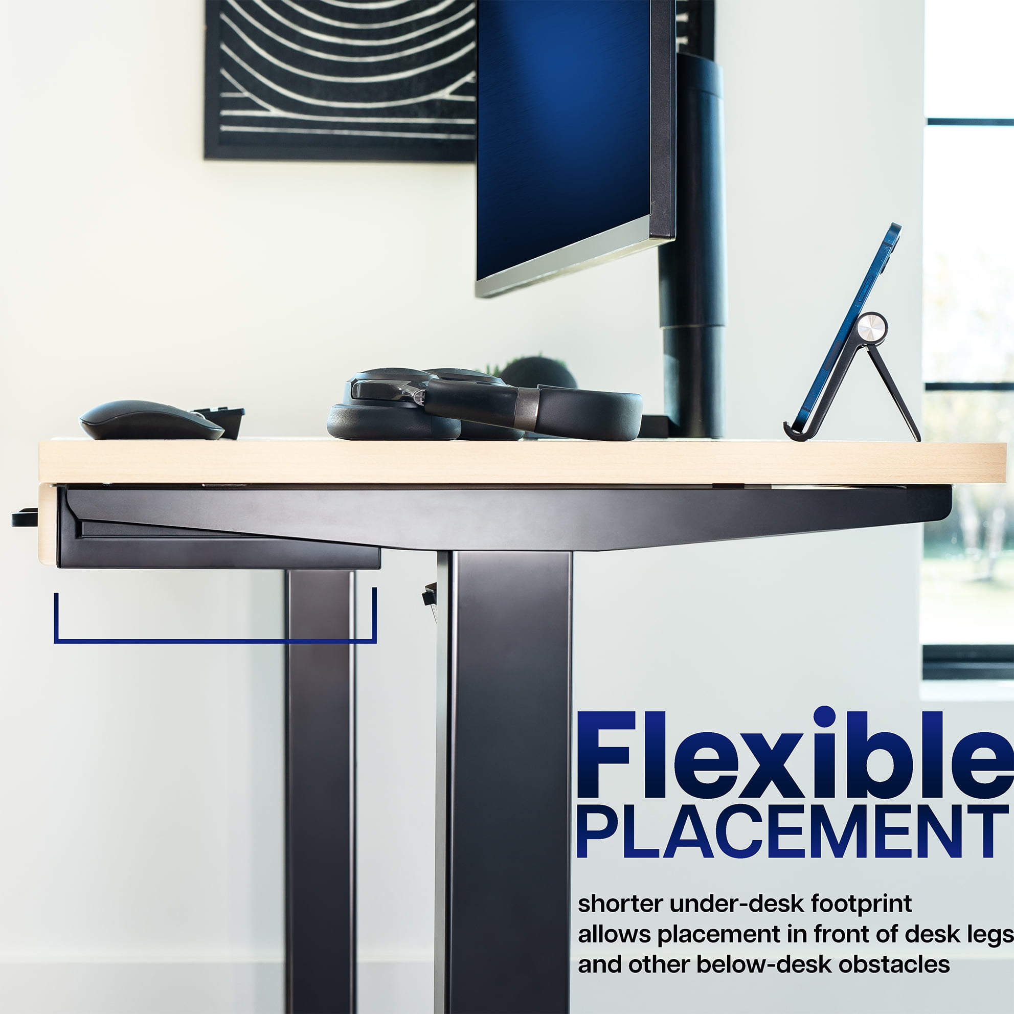 VIVO Light Wood Space Saver Sliding Under Desk Storage Drawer with Pull Handle