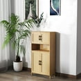 thumbnail image 2 of Mid-Century Modern 4-Door Storage Cabinet With Woven Rattan Doors Natural Finish Adjustable Shelves Storage, 2 of 11