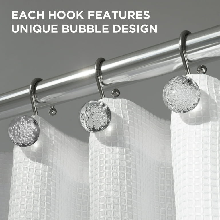 Better Homes & Gardens Chrome and Glass Bubble Ball Rustproof Shower Curtain Hooks, Set of 12, Size: Fits All Standard Shower Rods