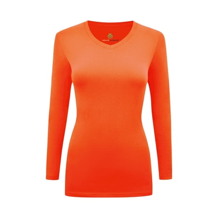 

WOMENS LONG SLEEVE V-NECK T SHIRT WITH SUPER-SOFT STRETCH FABRIC