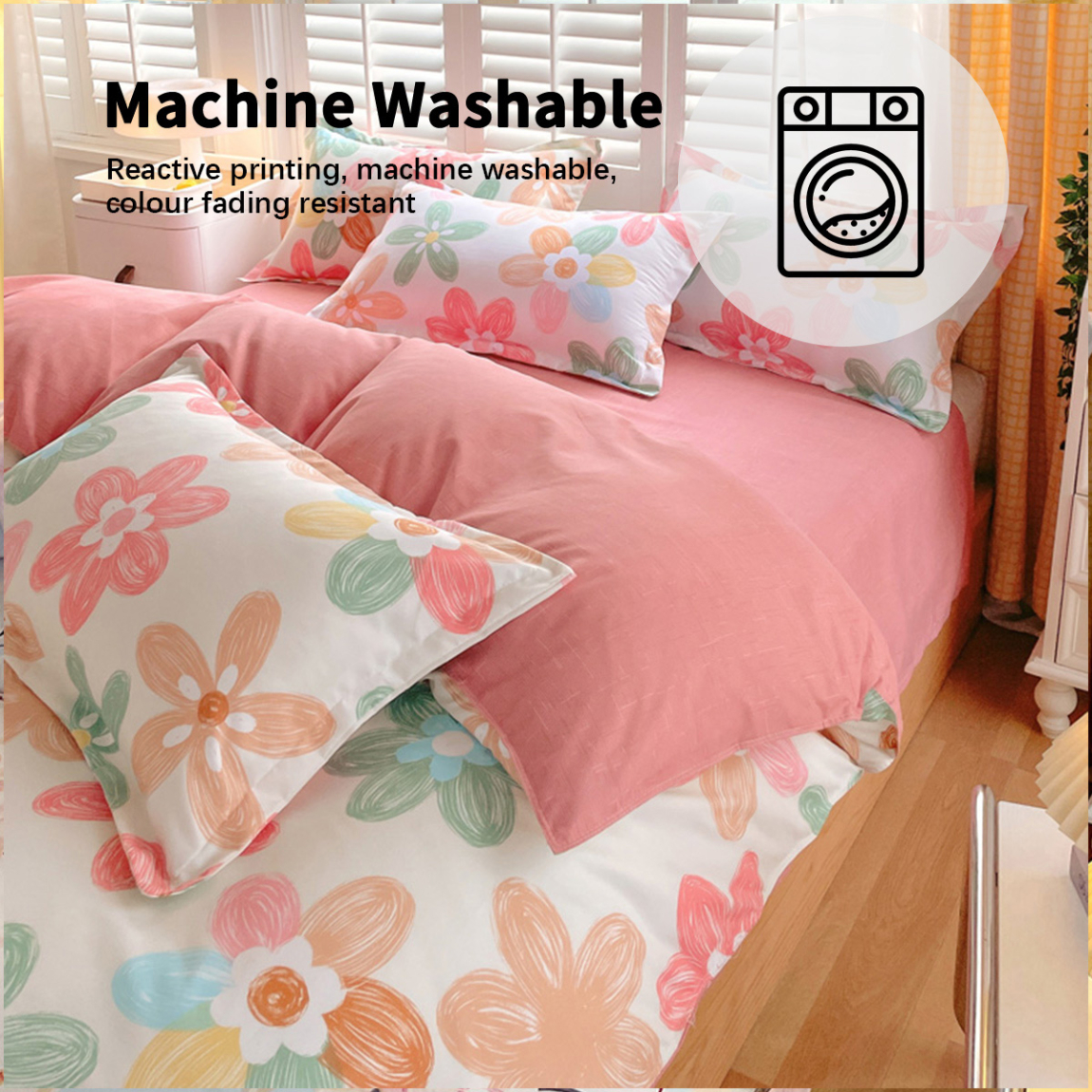3 Pcs Pink Floral Duvet Cover Set, Reversible Duvet Cover Full, Chic Garden Bedding Set Mini Floral Comforter Cover Soft Breathable for All Seasons (Pink, Full)