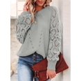 thumbnail image 5 of Women Fall Sweaters Crochet Long Sleeve Off the Shoulder Clothes Cute Crewneck Knit Pullover Tops Gray S, 5 of 9