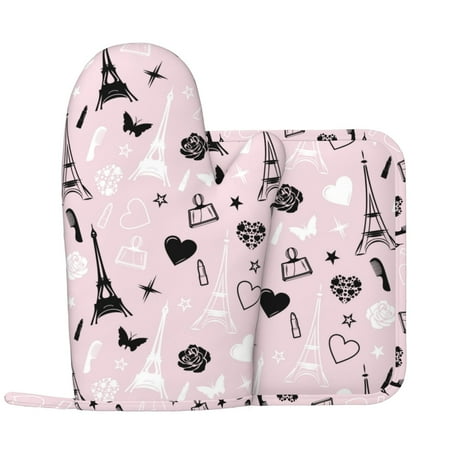 

Oven Mitts and Pot Holders Sets - Eiffel Tower fashion Heat Resistant Silicone Oven Gloves (Left Glove) with Non-Slip Silicone Surface and hot pads for kitchen Baking Cooking